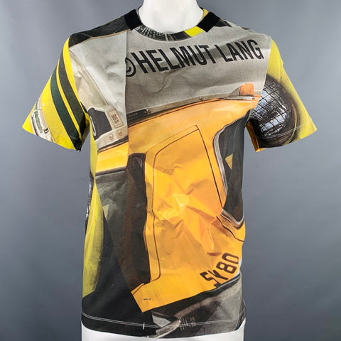 HELMUT LANG Size L Yellow Multi Color Taxi Cab Print Cotton Crew Neck T-shirt