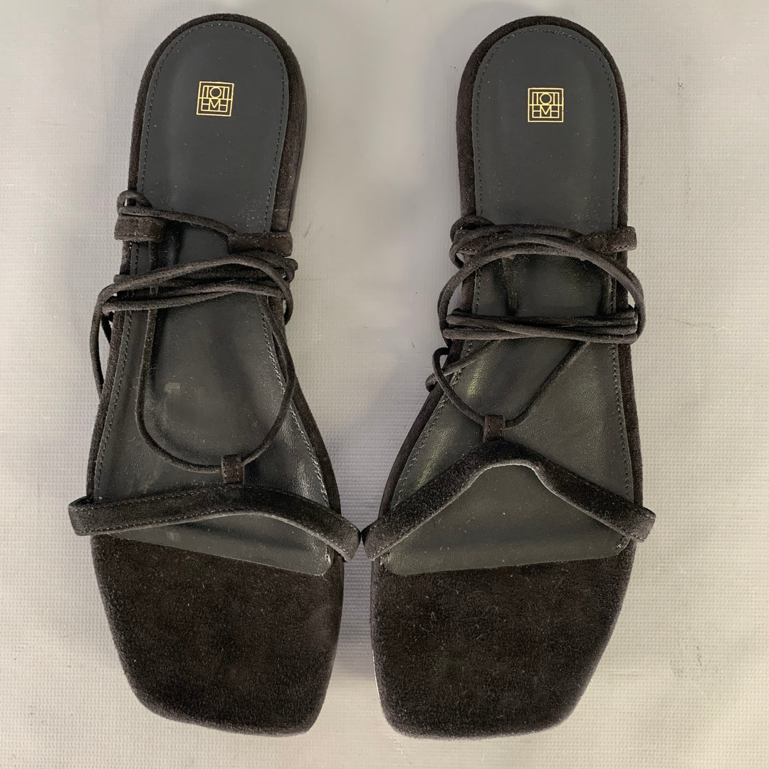 TOTEME Size 7.5 Black Leather Suede Strappy Sandals
