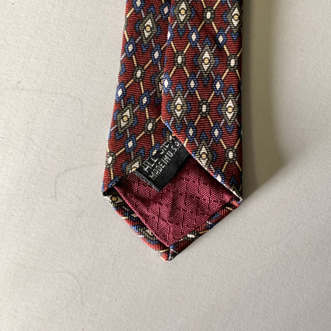 CHRISTIAN DIOR Burgundy Navy Cream Geometric Silk Tie
