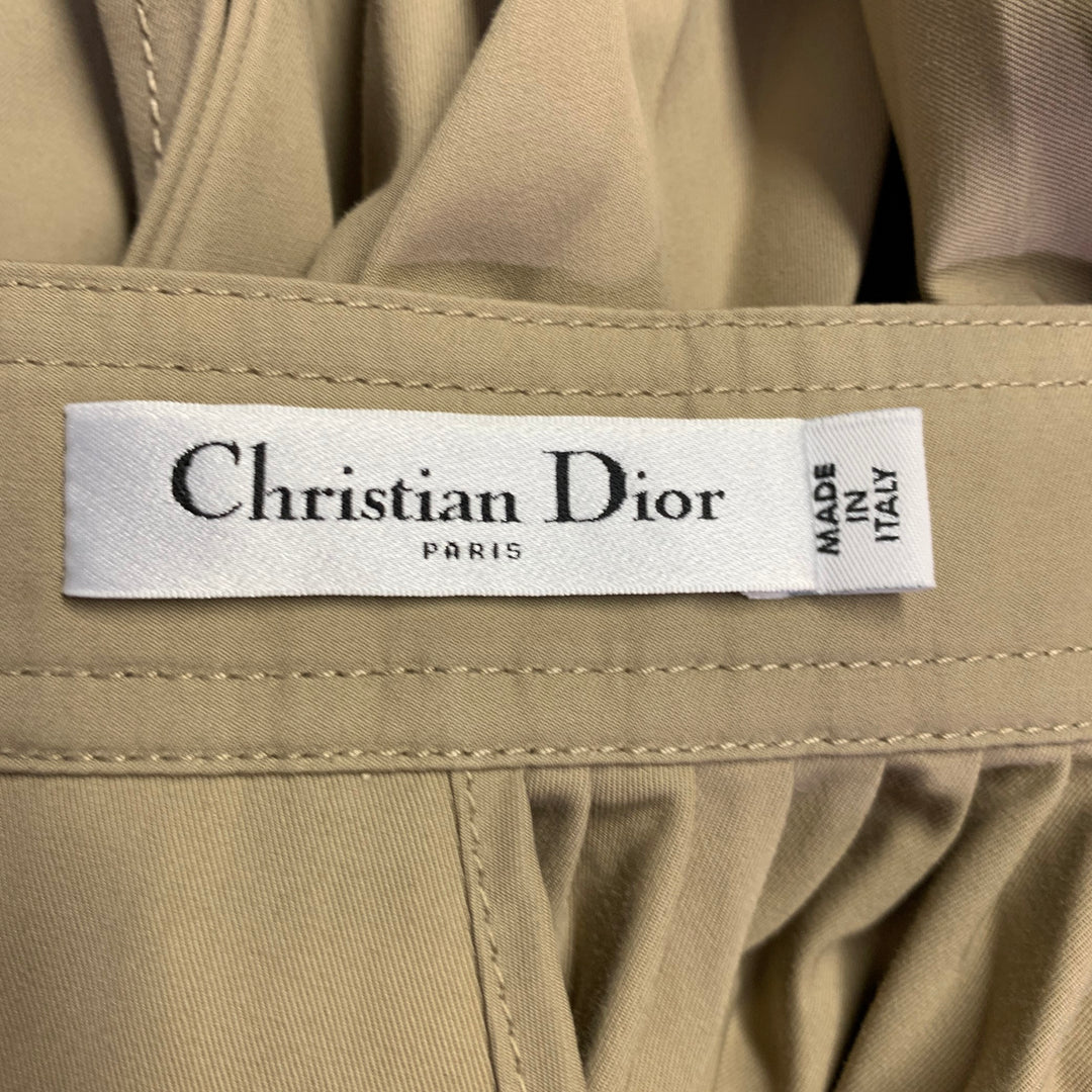 CHRISTIAN DIOR Size 4 Khaki Cotton Pleated Asymmetrical Long Skirt