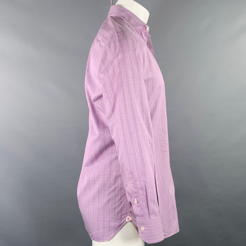 ISAIA Size M Purple White Glenplaid Cotton Spread Collar Long Sleeve Shirt
