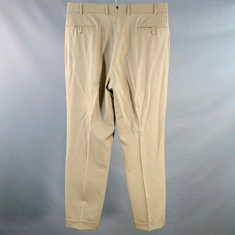 ISAIA Size 36 Beige Twill Wool Flat Front Zip Fly Casual Pants
