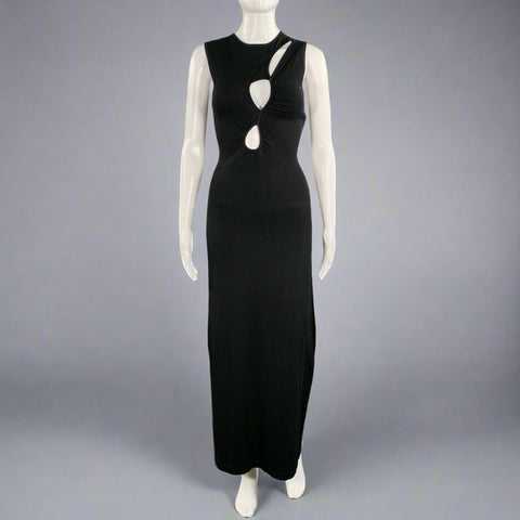 DISSH Size S Black Viscose Blend Cut Out Sleeveless Long Dress