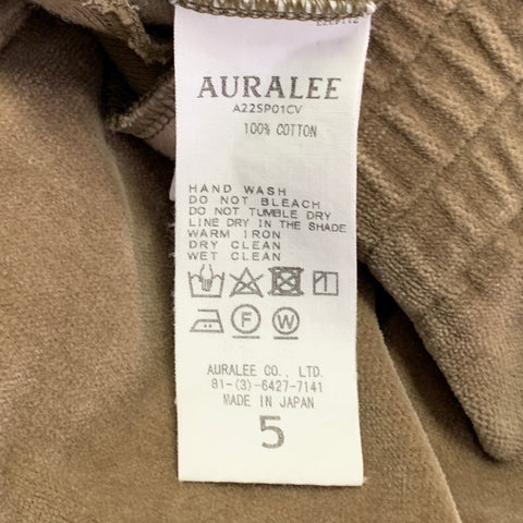 AURALEE Size XL Brown Taupe Velour Cotton Half Zip Pullover