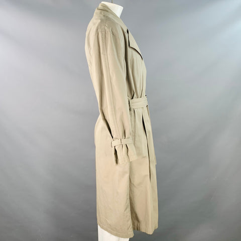 GIORGIO ARMANI Vintage Size L Khaki Cotton Open Front Belted Trenchcoat