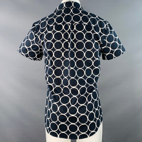 TRINA TURK Size M Navy White Circles Cotton Blend Short Sleeve Shirt