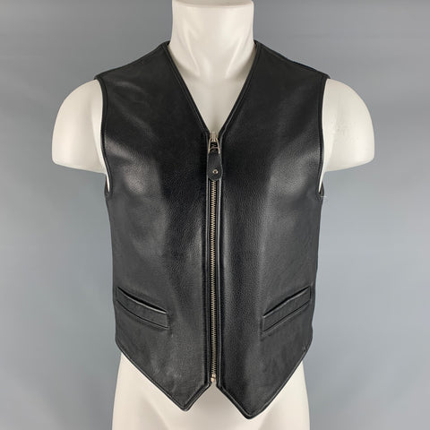 DONNA KARAN Size S Black Mixed Materials Leather Zip Up Vest