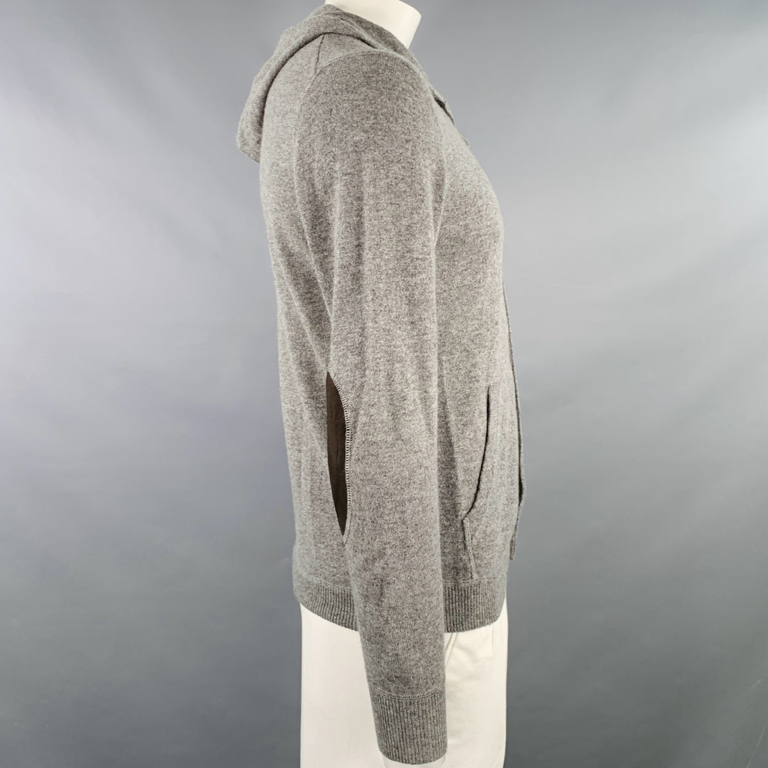 HARTFORD Size L Grey Heather Wool Cashmere Hoodie Cardigan
