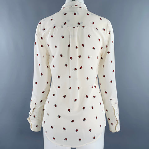 BAND OF OUTSIDERS Size 0 Cream Red Silk Lady Bug Long Sleeve Blouse