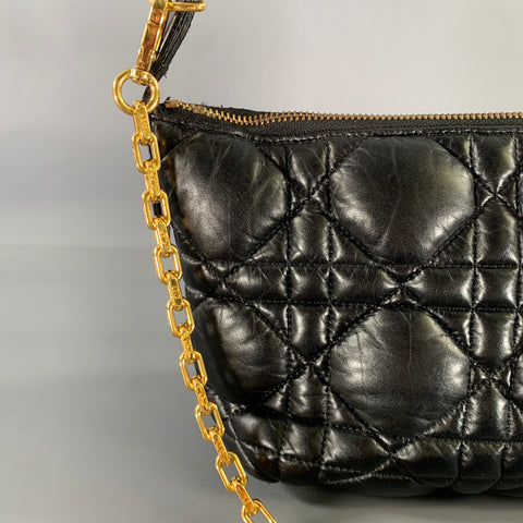 Sac CHRISTIAN DIOR en cuir et métal cannage noir et doré