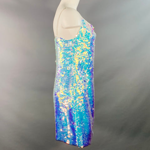 L'AGENCE Size 2 White Polyester Iridescent Sequined Paillettes Mini Dress