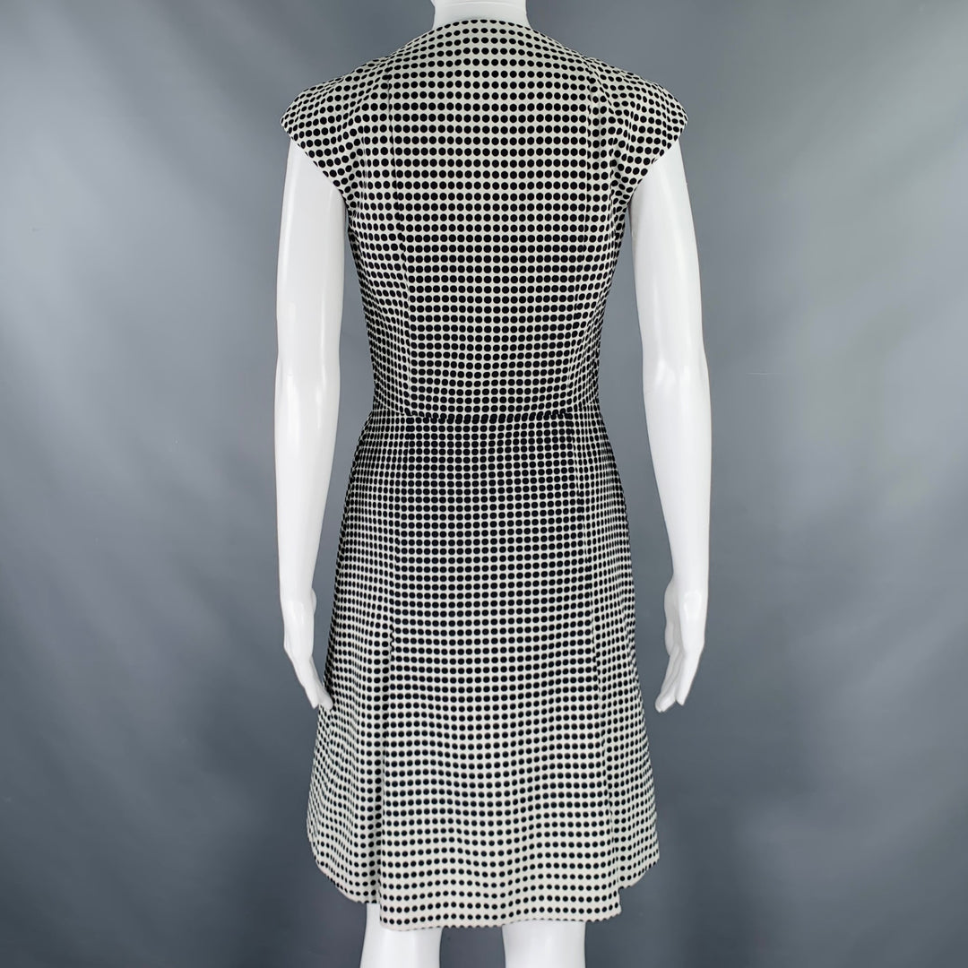 AKRIS Size 4 Black White Cotton Blend Polka Dot Notch Lapel Jacket Dress Set