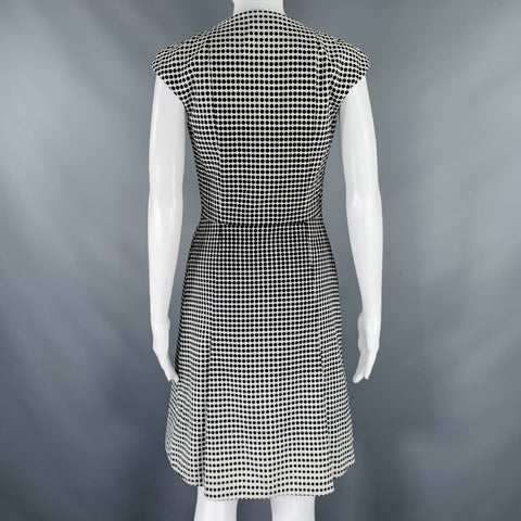 AKRIS Size 4 Black White Cotton Blend Polka Dot Notch Lapel Jacket Dress Set