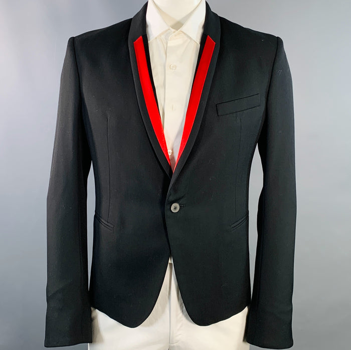 HAIDER ACKERMANN Taille 42 Veste sport en laine noire et rouge à col châle