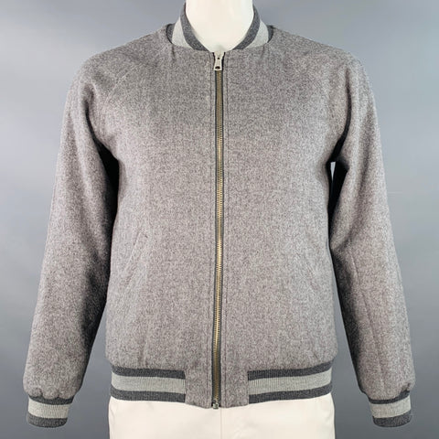 BAND OF OUTSIDERS Size L Grey Virgin Wool Mohair Herringbone Bomber Jacket