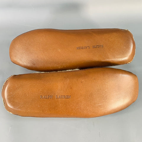 RALPH LAUREN Size 10.5 Yarmond Brown Cream Herringbone Wool Moccasin Loafers