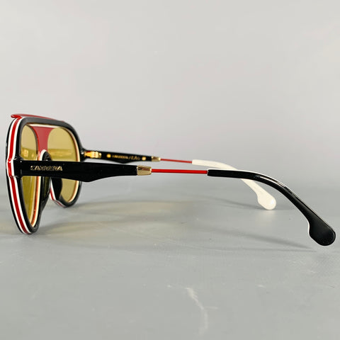 CARRERA FLAG Guuho Black White Red Color Block Acetate Sunglasses