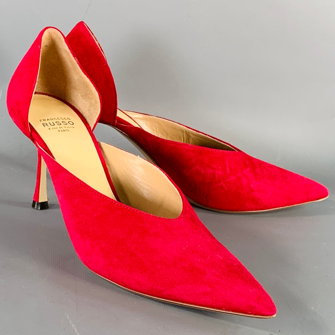 FRANCESCO RUSSO Size 7 Red Suede Pointed Toe D'Orsay Pumps