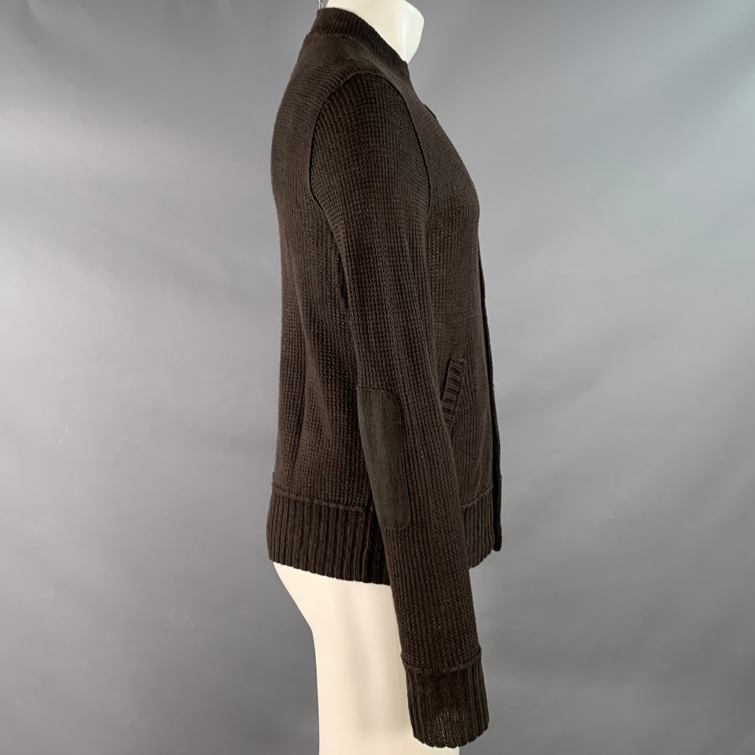 JOHN VARVATOS Size M Brown Waffle Knit Linen Collarless Cardigan