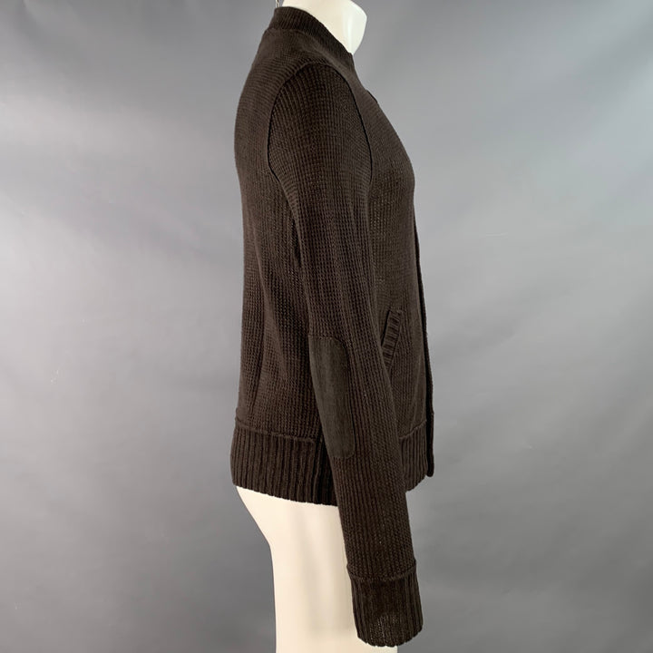 JOHN VARVATOS Size M Brown Waffle Knit Linen Collarless Cardigan