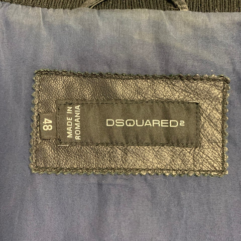 Blouson DSQUARED2 en cuir d'agneau noir avec bordures en maille et double fermeture éclair, taille 38
