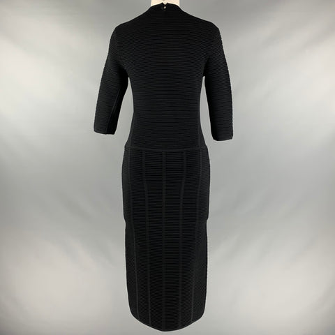EMPORIO ARMANI Size 6 Black Ribbed 3/4 Sleeves Mid-Calf Dress