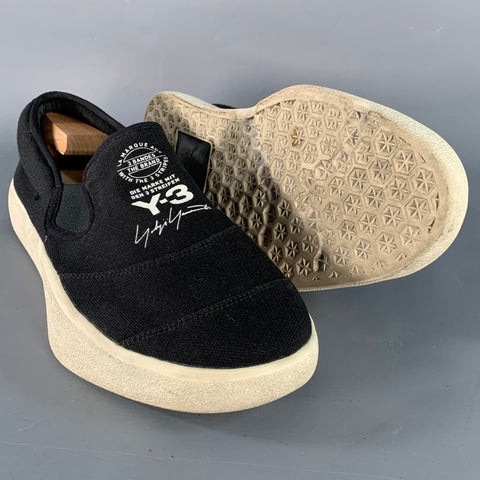 Y-3 2018 Size 11 Tangutsu Black White Logo Canvas Slip On Sneakers