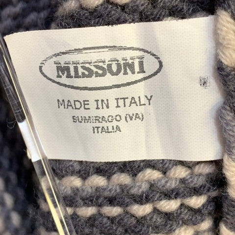 MISSONI Size 6 Grey Black White Cashmere Wool Stripe Open Front Long Cardigan