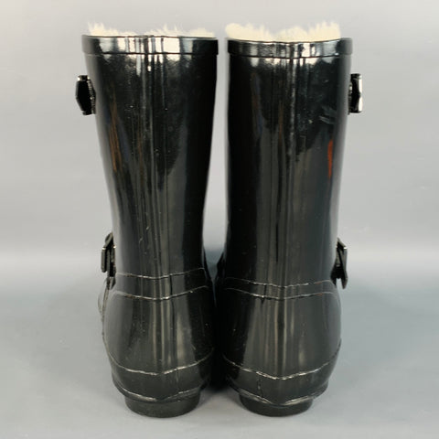 BURBERRY Size 10 Black Rubber Shearling Lined Rain Boots