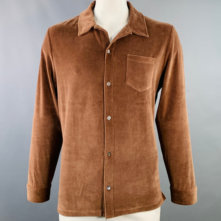 TODD SNYDER Size L Brown Cotton Blend Velvet Button Up Long Sleeve Shirt