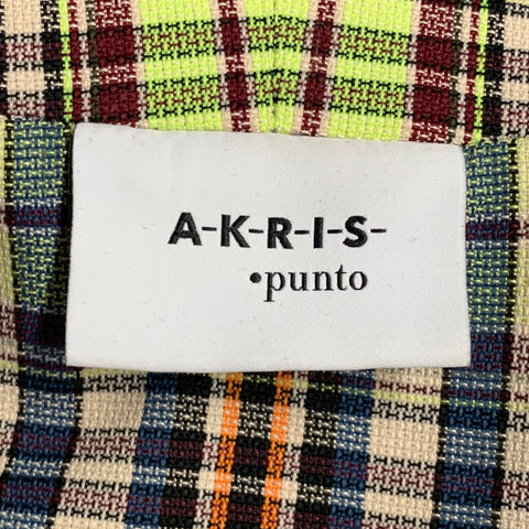 AKRIS Size S Multi Color Polyester Cotton Plaid Snaps Jacket Shorts Set