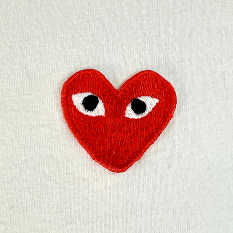 COMME des GARCONS PLAY Size M White Red Heart Applique T-shirt