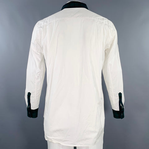 COMME des GARCONS HOMME PLUS Size L White Green Contrast Trim Long Sleeve Shirt