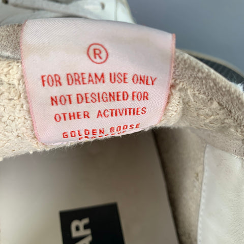 GOLDEN GOOSE Size 9 White Navy Logo Leather Skater Sneakers