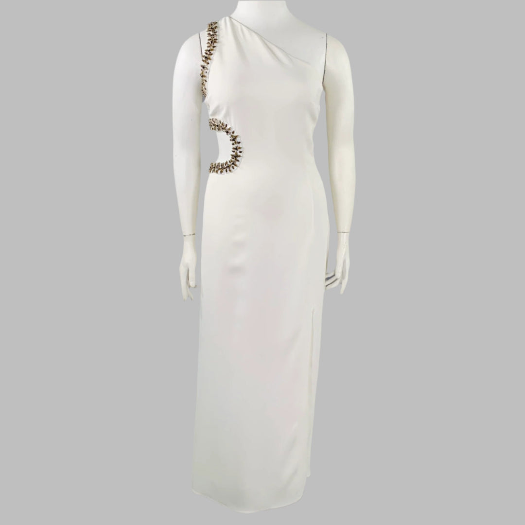 ROBERTO CAVALLI Size 12 Cream Viscose Blend Rhinestones Evening Gown