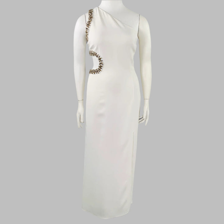 ROBERTO CAVALLI Size 12 Cream Viscose Blend Rhinestones Evening Gown