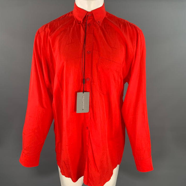 BALENCIAGA Size S Red Monogram Lyocell Button Down Long Sleeve Shirt