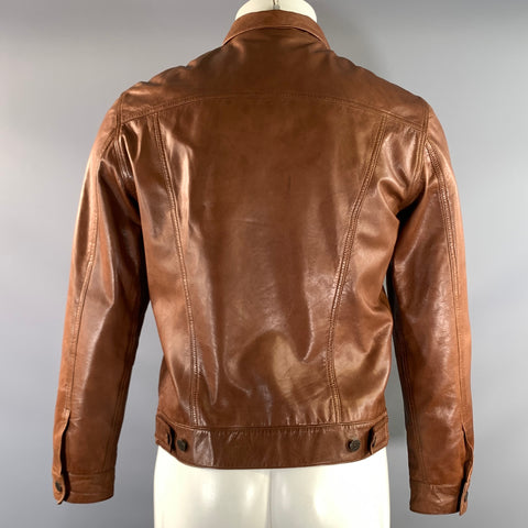 LEVI STRAUSS Size M Brown Mahagony Grain Leather Trucker Jacket