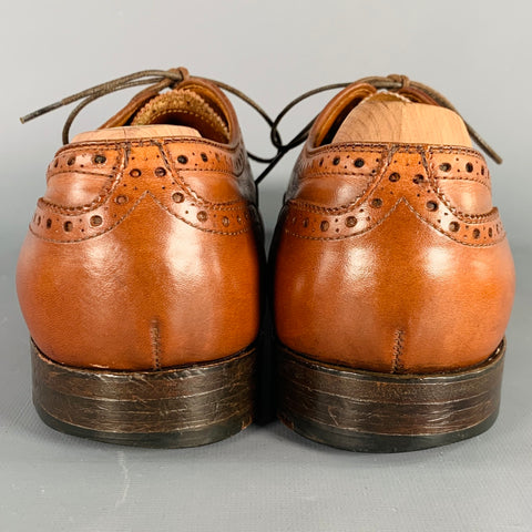 ALDEN Size 10 Brown Cognac Perforated Leather Cap Toe Lace-Up Shoes