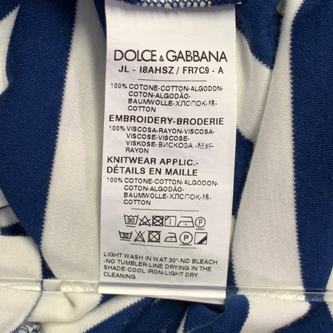 DOLCE & GABBANA Size S Navy White Stripe Logo Cotton One Pocket Polo