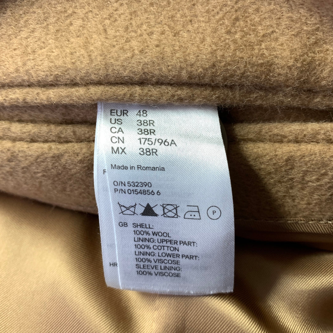 H & M Size 38 Camel Grey Wool Inverted Lapel Overcoat