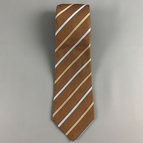 BORRELLI Brown Light Blue Diagonal Stripe Tie