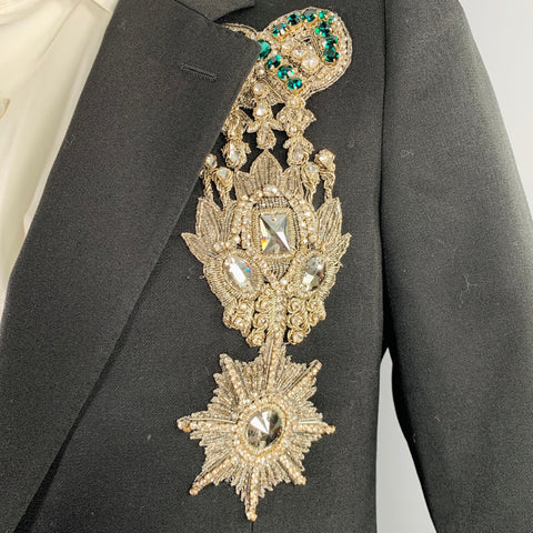 ALEXANDER MCQUEEN Size 42 Black Silver Green Beaded Embellishment Wool Sport Coat