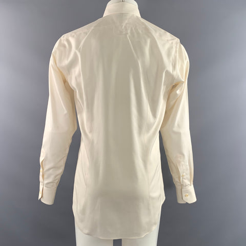 HAMILTON Size S Cream Solid Spread Collar Long Sleeve Shirt