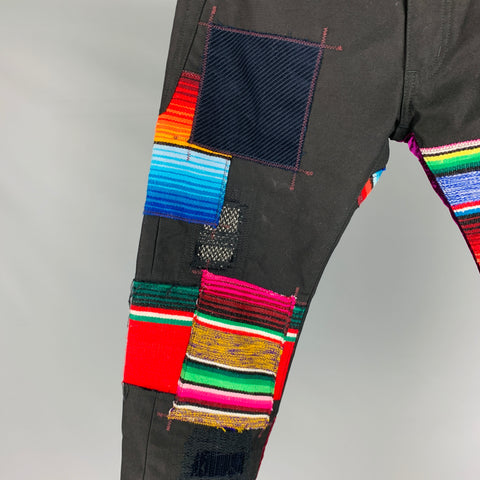 JUNYA WATANABE Size M Black Multi Color Sashiko Patches Casual Pants