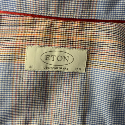 ETON Size 40 Blue Orange Plaid Cotton Button Up Long Sleeve Shirt