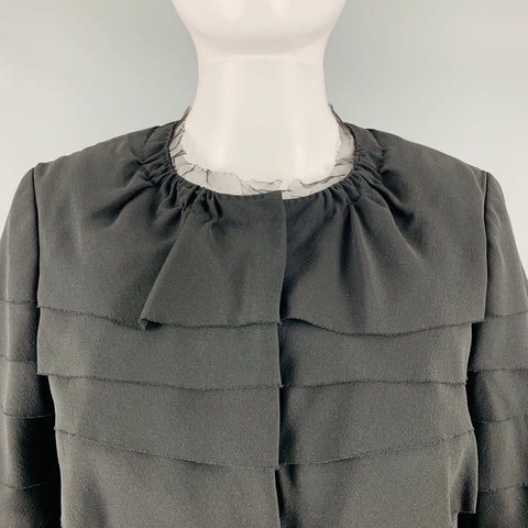 NINA RICCI Size 6 Black Silk Layered  Blazer