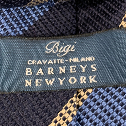 BIGI for BARNEY'S NEW YORK Navy Yellow Diagonal Stripe Silk Tie