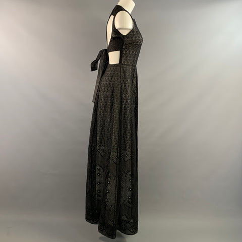 Nº21 Size 4 Black White Silk Floral Long Gown Evening Dress