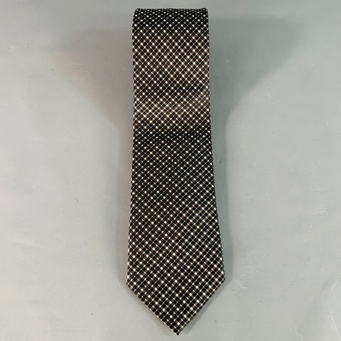 CANALI Black White Plaid Silk Tie